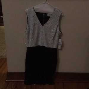Nicole Miller black and white sequin party dress